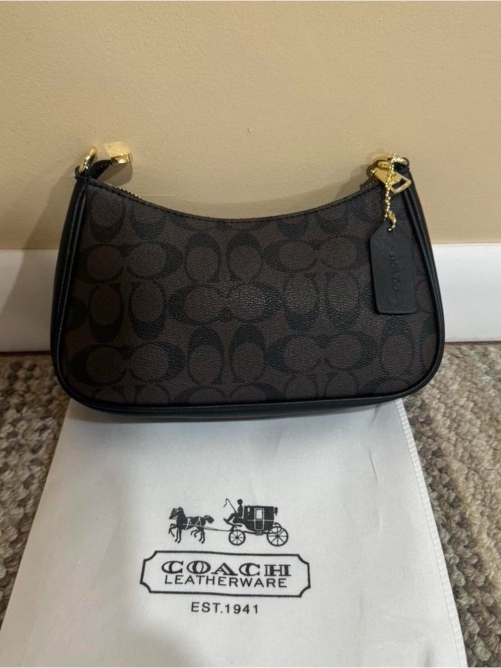 Coach Brown Signature Shoulder Bag with Gold Hardware - Picture 6 of 6